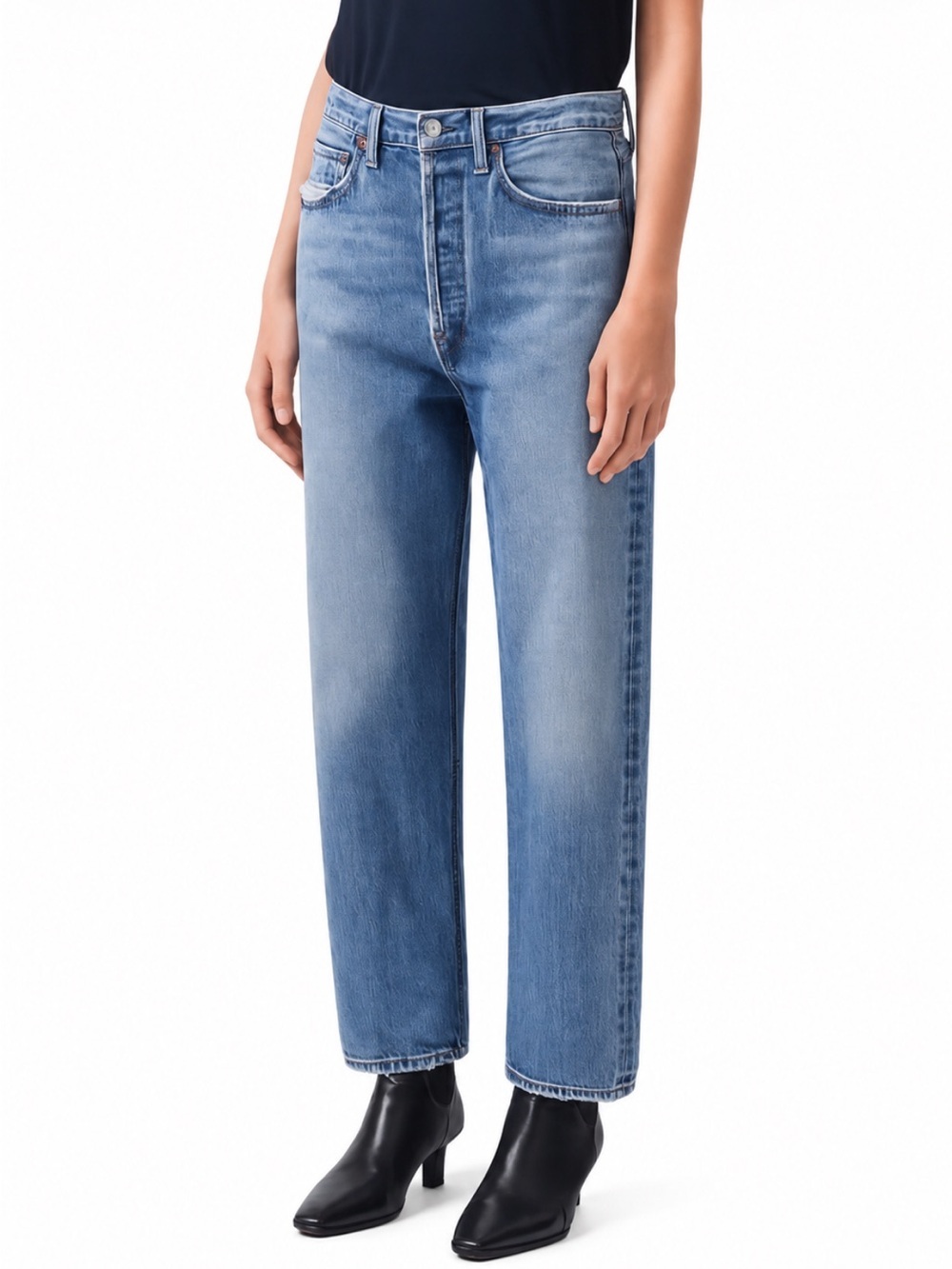 AGOLDE 90s Crop Distressed Jeans Size 24 High Rise Button Fly Raw Hem